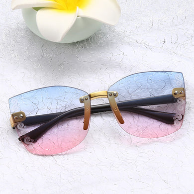 2023 Stylish Rimless Children Cat Eye Sunglasses Kid Square Pink Gradient Sun Glasses Boy Girl Goggle UV400 Eyewear