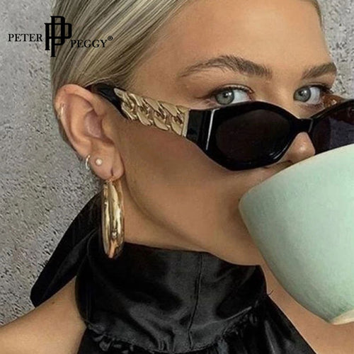 2023 occhiali da sole rettangolari da donna designer di marca catena elemento decorativo vintage nero quadrato occhiali da sole tonalità Uv400 