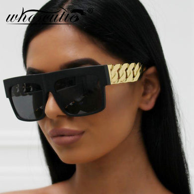 2023 Oversized Hip Hop Sunglasses Men Women Brand Design Flat Top Retro Square Black Sun Glasses Gold Plastic Chain Frame OM725