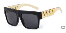 Carica l&#39;immagine nel visualizzatore di Gallery, 2023 Oversized Hip Hop Sunglasses Men Women Brand Design Flat Top Retro Square Black Sun Glasses Gold Plastic Chain Frame OM725