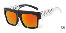 Carica l&#39;immagine nel visualizzatore di Gallery, 2023 Oversized Hip Hop Sunglasses Men Women Brand Design Flat Top Retro Square Black Sun Glasses Gold Plastic Chain Frame OM725
