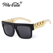 Carica l&#39;immagine nel visualizzatore di Gallery, 2023 Oversized Hip Hop Sunglasses Men Women Brand Design Flat Top Retro Square Black Sun Glasses Gold Plastic Chain Frame OM725