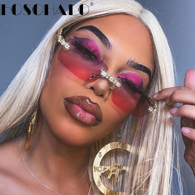 2023 Retro Sunglasses Women Brand Designer Diamond Rimless Sun Glasses Shades Rhinestone Lens Ladies Frameless Eyeglasses