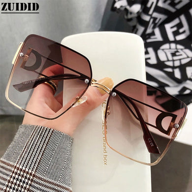 2023 Rimless Square Sunglasses Big Box Sunglasses Women Moda Mujer Lunette De Soleil Femme Brown Glasses Zonnebril Dames