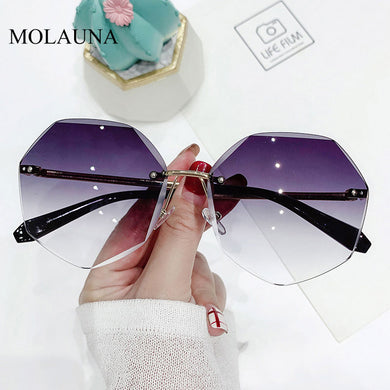 2022 Rimless Sunglasses Women Brand Designer Sun Glasses Gradient Shades Cutting Lens Ladies Frameless Metal Eyeglasses UV400
