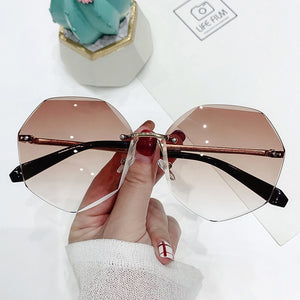 2022 Rimless Sunglasses Women Brand Designer Sun Glasses Gradient Shades Cutting Lens Ladies Frameless Metal Eyeglasses UV400