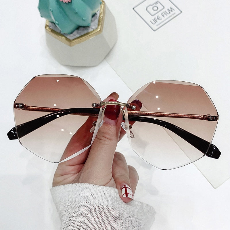 2022 Rimless Sunglasses Women Brand Designer Sun Glasses Gradient Shades Cutting Lens Ladies Frameless Metal Eyeglasses UV400