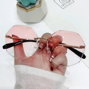 2022 Rimless Sunglasses Women Brand Designer Sun Glasses Gradient Shades Cutting Lens Ladies Frameless Metal Eyeglasses UV400