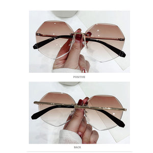2022 Rimless Sunglasses Women Brand Designer Sun Glasses Gradient Shades Cutting Lens Ladies Frameless Metal Eyeglasses UV400