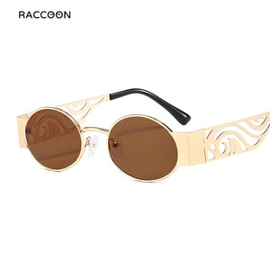 2023 Small Oval Trendy Men'S Sunglasses Steampunk Round Sun Glasses Women Shades Uv400 Punk Metal Eyewear Brand Designer Oculos