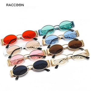 2023 Small Oval Trendy Men'S Sunglasses Steampunk Round Sun Glasses Women Shades Uv400 Punk Metal Eyewear Brand Designer Oculos