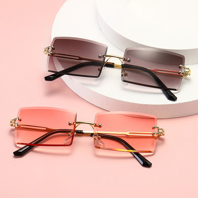 2023 Small Rectangle Sunglasses Women Rimless Square Sun Glasses for Women Summer Style Female Uv400 Pink Brown