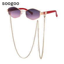 Load image into Gallery viewer, 2023 Trendy Vintage Hexagon With Chain Necklace Sunglasses Small Frame Sun Glasses  Brand Designer Eyewear UV400 Lunettes