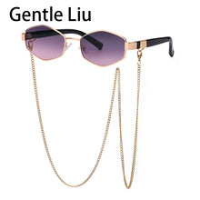 Load image into Gallery viewer, 2023 Trendy Vintage Hexagon With Chain Necklace Sunglasses Small Frame Sun Glasses  Brand Designer Eyewear UV400 Lunettes