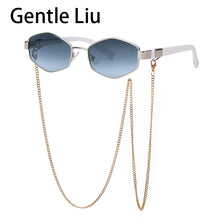 Load image into Gallery viewer, 2023 Trendy Vintage Hexagon With Chain Necklace Sunglasses Small Frame Sun Glasses  Brand Designer Eyewear UV400 Lunettes