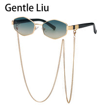 Load image into Gallery viewer, 2023 Trendy Vintage Hexagon With Chain Necklace Sunglasses Small Frame Sun Glasses  Brand Designer Eyewear UV400 Lunettes