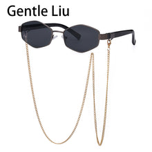 Load image into Gallery viewer, 2023 Trendy Vintage Hexagon With Chain Necklace Sunglasses Small Frame Sun Glasses  Brand Designer Eyewear UV400 Lunettes