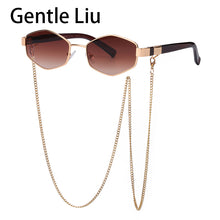 Load image into Gallery viewer, 2023 Trendy Vintage Hexagon With Chain Necklace Sunglasses Small Frame Sun Glasses  Brand Designer Eyewear UV400 Lunettes