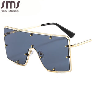 2023 Vintage Overized Square Sunglasses Men Women Metal Frame Sunglasses One Piece Retro Sun Glasses Women  Eyewear UV400