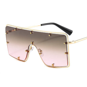 2023 Vintage Overized Square Sunglasses Men Women Metal Frame Sunglasses One Piece Retro Sun Glasses Women  Eyewear UV400