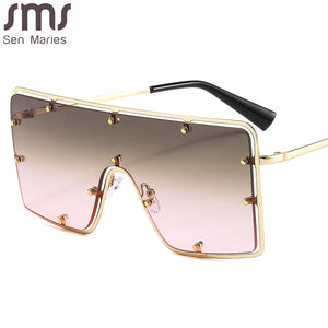 2023 Vintage Overized Square Sunglasses Men Women Metal Frame Sunglasses One Piece Retro Sun Glasses Women  Eyewear UV400
