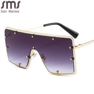 2023 Vintage Overized Square Sunglasses Men Women Metal Frame Sunglasses One Piece Retro Sun Glasses Women  Eyewear UV400