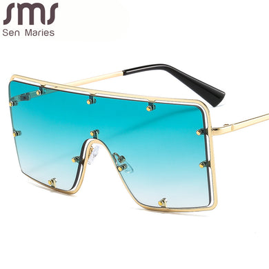 2023 Vintage Overized Square Sunglasses Men Women Metal Frame Sunglasses One Piece Retro Sun Glasses Women  Eyewear UV400