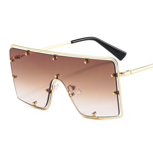 2023 Vintage Overized Square Sunglasses Men Women Metal Frame Sunglasses One Piece Retro Sun Glasses Women  Eyewear UV400