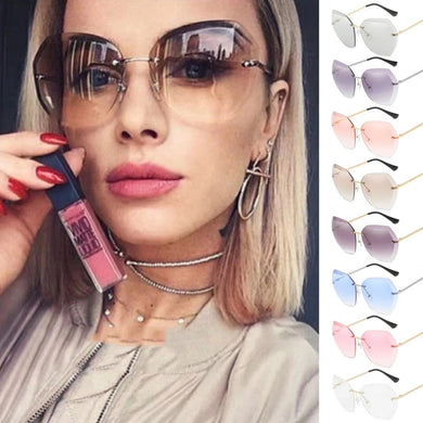 2023 Vintage Sunglasses for Women Men Brand Rimless Rectangle Sun Glasses Female Retro Metal Frame Clear Lens Pink Shades