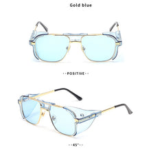 Carica l&#39;immagine nel visualizzatore di Gallery, 2022 Donna Uomo Steampunk Occhiali da sole Retro Shades Side Shields Style Square Metal Occhiali da sole Occhiali Punk UV400
