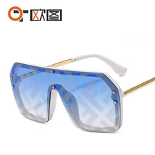 Load image into Gallery viewer, 2022 futuristic big rectangle FF logo sunglasses women uv400 high quality oversized shades for women retro mirro oculos de sol