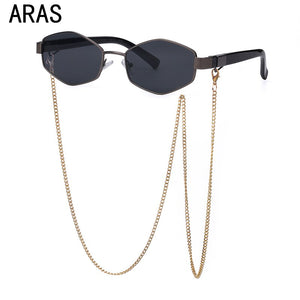2022Trendy Retro Hexagon With Chain Sunglasses Women Small Frame Holder Necklace Sun Glasses  Brand Designer Eyewear UV400