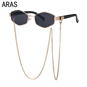 2022Trendy Retro Hexagon With Chain Sunglasses Women Small Frame Holder Necklace Sun Glasses  Brand Designer Eyewear UV400