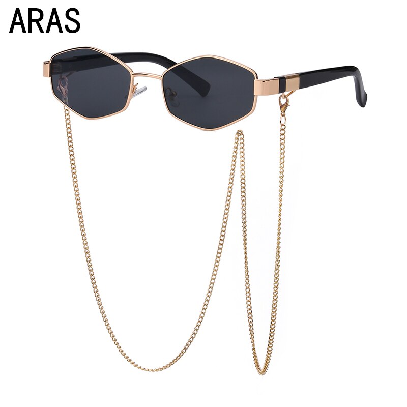 2022Trendy Retro Hexagon With Chain Sunglasses Women Small Frame Holder Necklace Sun Glasses  Brand Designer Eyewear UV400