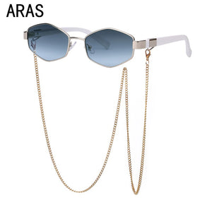 2022Trendy Retro Hexagon With Chain Sunglasses Women Small Frame Holder Necklace Sun Glasses  Brand Designer Eyewear UV400