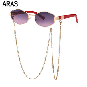 2022Trendy Retro Hexagon With Chain Sunglasses Women Small Frame Holder Necklace Sun Glasses  Brand Designer Eyewear UV400