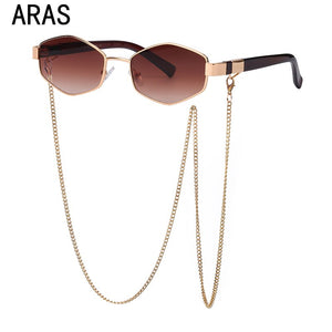 2022Trendy Retro Hexagon With Chain Sunglasses Women Small Frame Holder Necklace Sun Glasses  Brand Designer Eyewear UV400