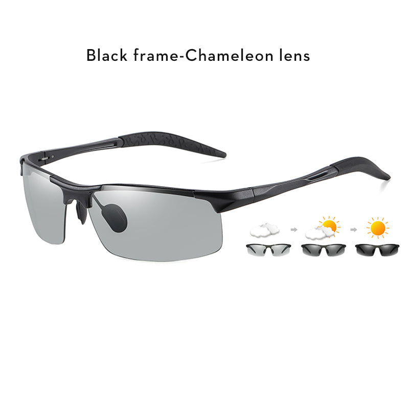 2023 Aluminum Rimless Photochromic Sunglasses Men Polarized Day Night Driving Goggles Chameleon Anti-Glare Gafas De Sol Hombre