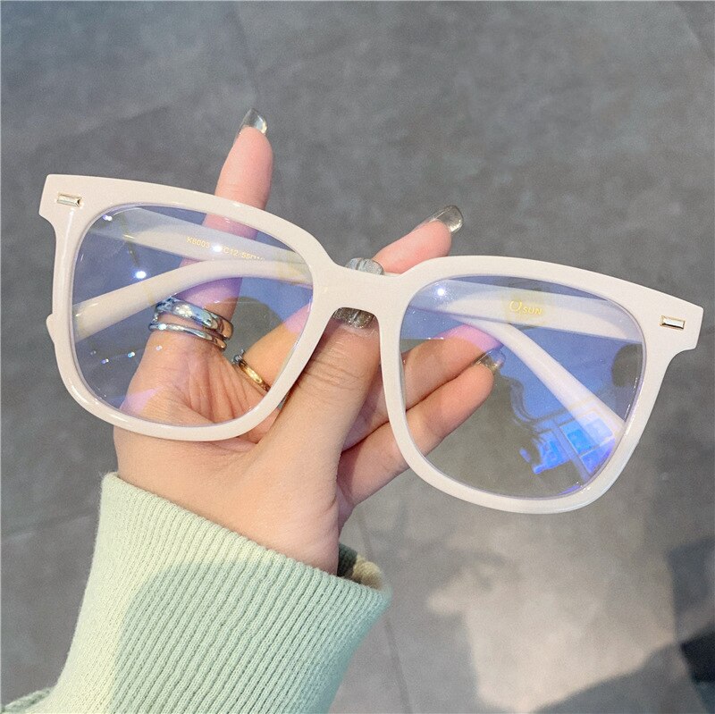 2023 Anti Blue Light Computer Glasses Women Men Trend Brand White Square Big Frame Rice Nails Optical Glasses Protection Eyewear