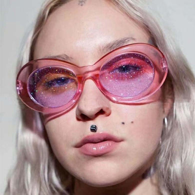 2023 Classic Oval Sunglasses Women Men Glitter Lenses Candy Colorful Crystal Frame Kurt Cobain  Sun Glasses UV400 Eyewear