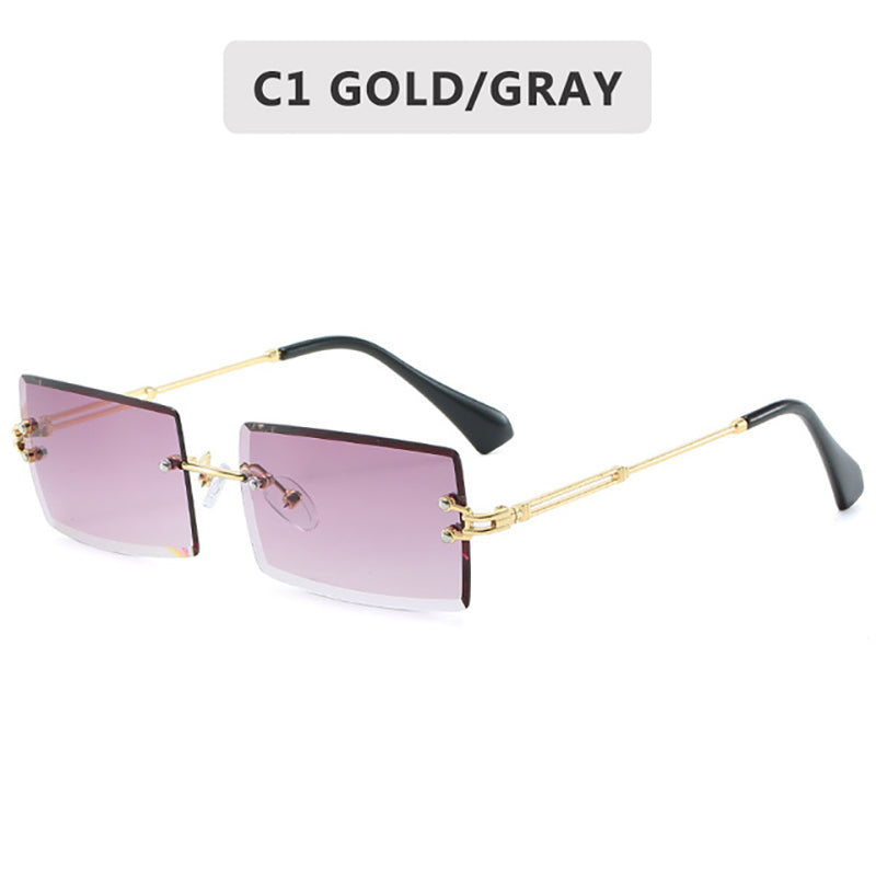 2023 Retro Sunglasses Rectangle Gradient Sunglasses Ladies Men Shade Sunglasses Metal Rimless Glasses UV400