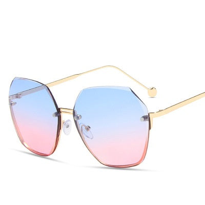 2023 Tea Gradient Sunglasses Women Ocean Water Cut Trimmed Lens Metal Temples Sun Glasses Female UV400