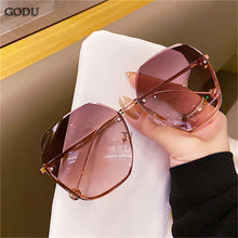 Load image into Gallery viewer, 2023 Tea Gradient Sunglasses Women Ocean Water Cut Trimmed Lens Metal Temples Sun Glasses Female UV400