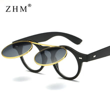 Load image into Gallery viewer, 2023 Vintage Round Steam Punk Flip Up Sunglasses Classic Double Layer Clamshell Design Gothic Sun Glasses Oculos De Sol