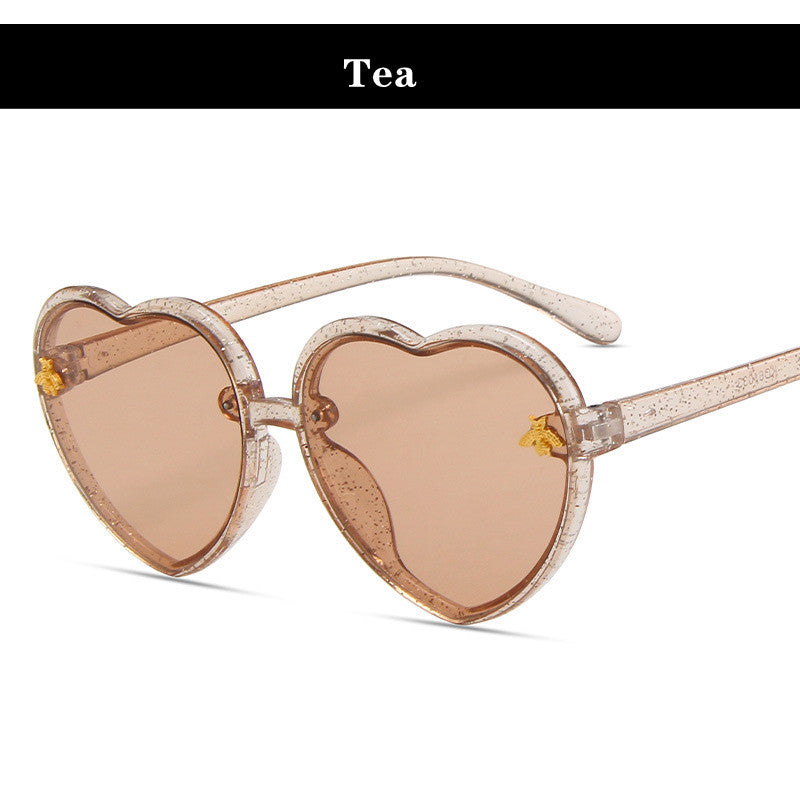 2023 Glitter Heart Sunglasses Children's Cartoon Bee Sunglasses Girls Cute Vintage Glasses Love Eyewear Trend Gafas De Sol Mujer