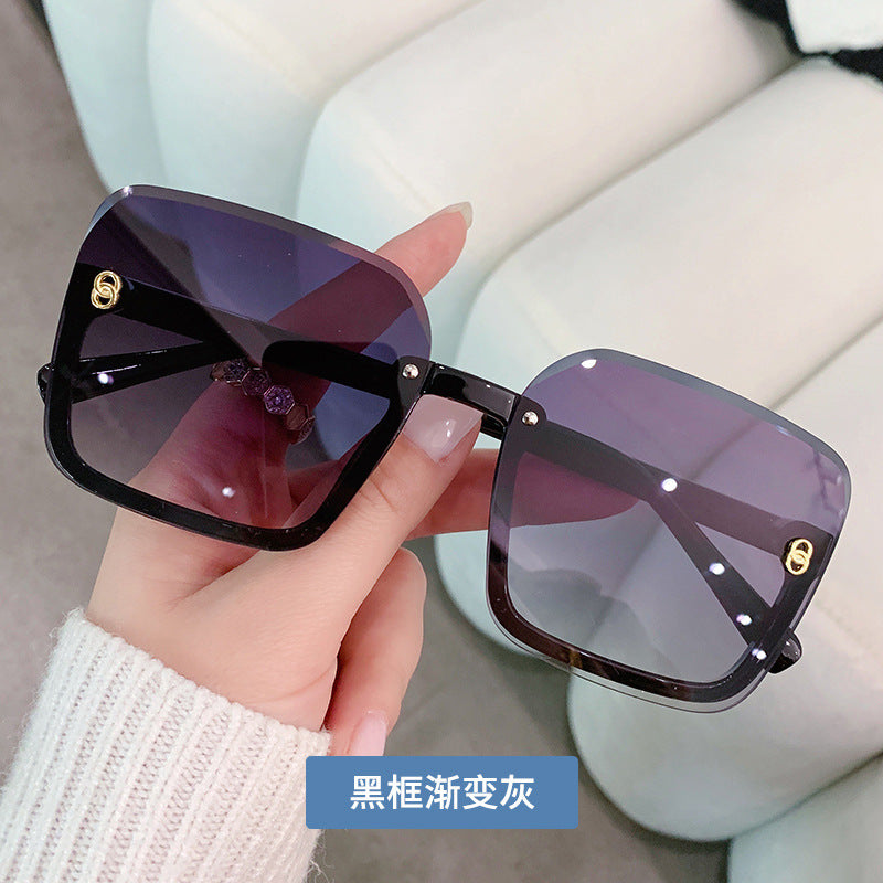 2023 Half Frame Square Sunglasses for Women Trendy Brand Design Gradient Green Sun Glasses Men Shades UV400 Korean Style ins