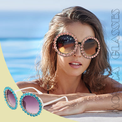 2023 sales custom logo private label round  shades bling diamond sun glasses crystal women sunglasses trendy