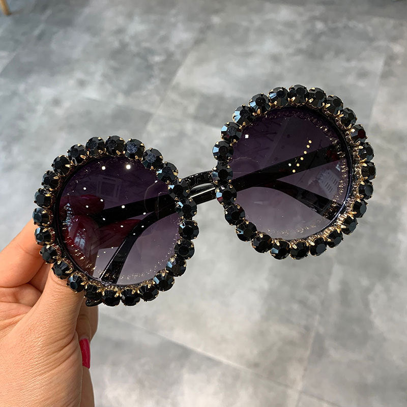 2023 sales custom logo private label round  shades bling diamond sun glasses crystal women sunglasses trendy