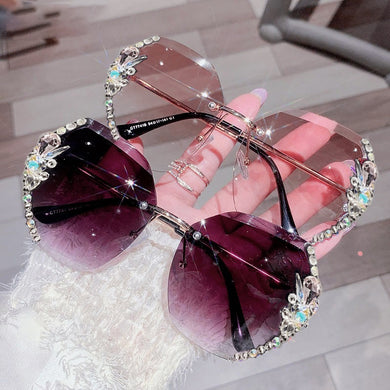 2023  Brand Design Vintage Rimless Rhinestone Sunglasses Women Men Gradient Lens Sun Glasses Shades for Female