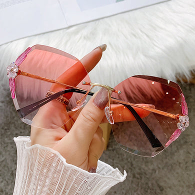 2023  Brand Design Vintage Rimless Rhinestone Sunglasses Women Men Gradient Lens Sun Glasses Shades for Female